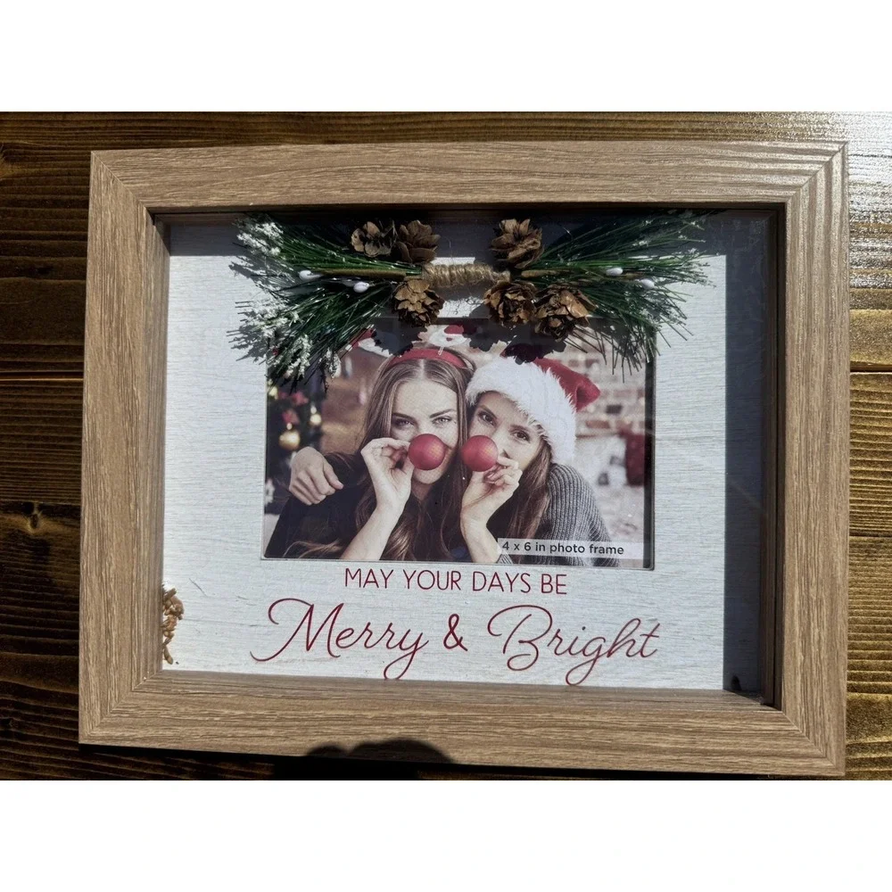 Christmas Picture Frame 4x6 Merry Bright Rustic‎ Wood Holiday Farmhouse Decor